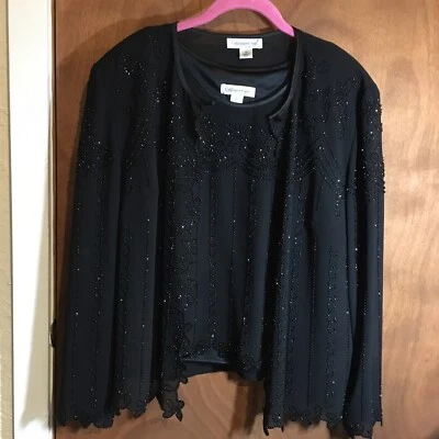 Womens 2 Pc Dressy Blouse, COLD WATER CREEK, black, Beaded, See Pics,Size 16 b71 - Image 1 of 4