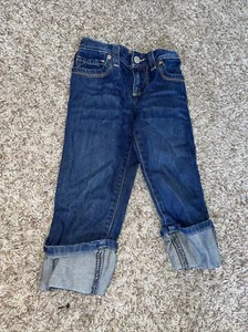 Girls Old Navy Capri Jeans Size 7  Dark Wash Blue Denim Cuffed Adjustable waist - Picture 1 of 3