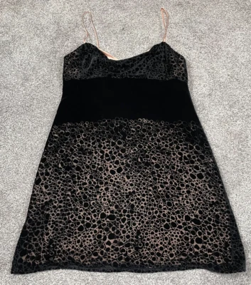 Vestido Feminino Vintage BCBGMaxAzria 12 Preto Veludo Burnout Whimsigoth Fada Seda - Imagem 1 de 4