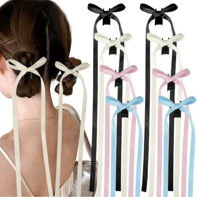 Women Girl Ribbon Hairpins Tassel Bow Hair Clips Bow Claw Hair Accessories; - Image 1 of 4