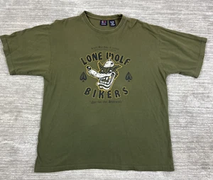Vintage Bugle Boy Shirt Mens Large Green Olive Lone Wolf Bikers 100% Cotton - Picture 1 of 11