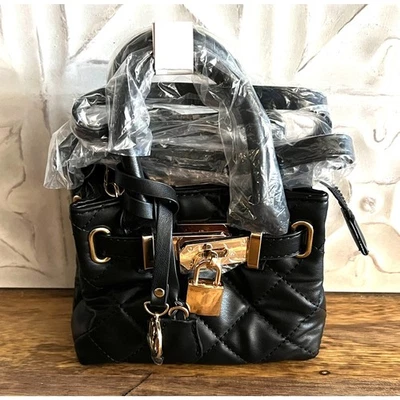 Badgley Mischka Mini Diamond Quilted Black Tote Purse w/ Key & Lock NWT - Image 1 of 4