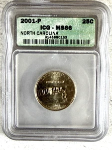 2001-P 25 Cent North Carolina State Quarter ICG MS66 #8G7 - Picture 1 of 2