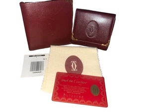 Cartier Bifold Geldbörse und Münzbörse 2er Set Bordeaux Leder mit Karte - Bild 1 von 7