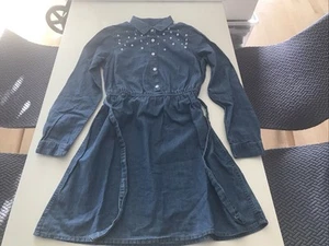 Here & There Mädchen Kleid Größe 140 Jeans Blau Mit Perlen In Sehr Gutem Zustand - Bild 1 von 4