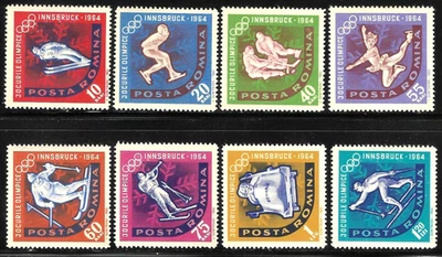 Romania Stamps 1963 SC# 1597-1604 9th Winter Olympic Games - Image 1 of 2