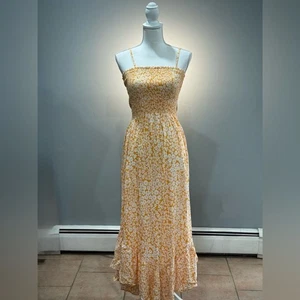 Orange Angie Blumen gesmoktes Träger Sommerkleid Größe M Neu mit Etikett - Bild 1 von 5