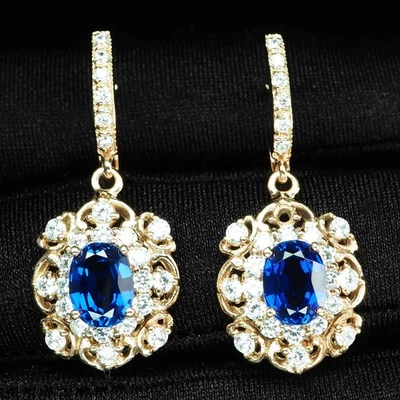 Orecchini in argento sterling 925 in oro rosa prezioso zaffiro blu reale... - Immagine 1 di 4