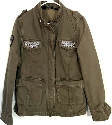 Miss Me Jacket Womens Large Olive Green Embellished Utility Cargo Military Style - Image 1 of 4