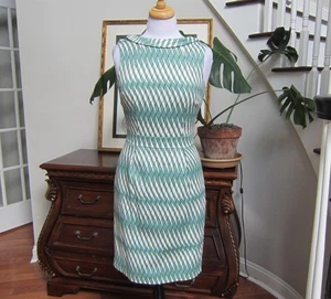 Boden Martha Sleeveless Fold Neckline Sheath Dress Green/Ivory Geo Print Size 4 - Picture 1 of 11