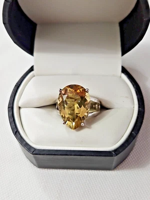 Anillo de plata maciza 925 real corte pera 10 quilates citrino tamaño '6' 6,1 gr. Foto 1 de 4