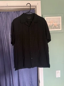 Camisa suave AXIST 100 % seda L cuello para hombre manga corta abotonada negra - Imagen 1 de 6