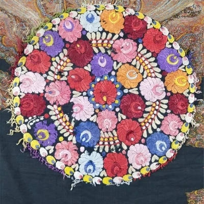 Antique Hungarian Matyo Hand Embroidered Floral Round Table Cover 46x46cm - Image 1 of 4