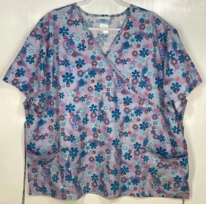 Scrub Top womens plus size 3X by SB Scrubs Flowers purple pink teal blue - Picture 1 of 4
