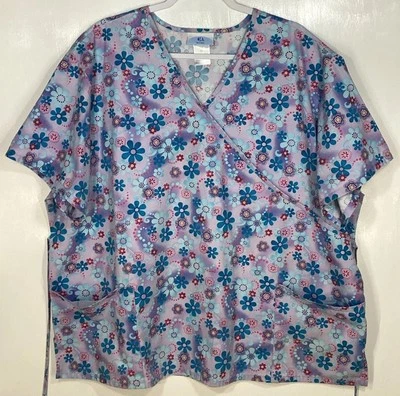 Scrub Top womens plus size 3X by SB Scrubs Flowers purple pink teal blue - Image 1 of 4