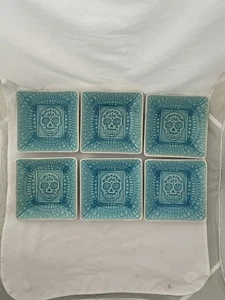 Roscher Stoneware Sugar Skull Day of Dead Blue/Green 6” Bowl/Plate-Set of 6 - Picture 1 of 15