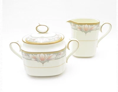 NORITAKE BONE CHINA BARRYMORE 9737 SUGAR BOWL & CREAMER - Photo 1/3