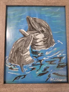 Hand Painted And Framed DOLPHINS AND SIGNED - Picture 1 of 1