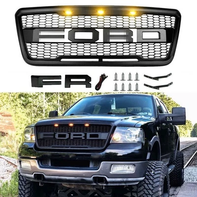 Parrilla de parachoques delantera estilo Raptor negra con luces para 2004-2008 F150 F-150 Foto 1 de 4