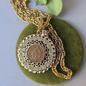 Vintage goldfarben 1902 1 Cent Münze Anhänger Kette Halskette 24"L - Bild 1 von 3