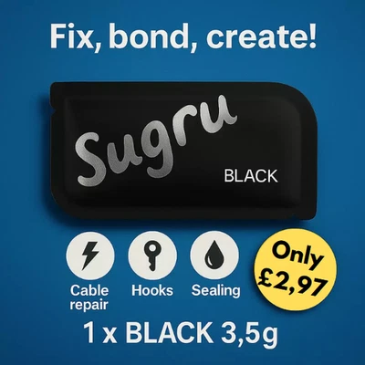 Sugru Mouldable Glue Pack - BLACK (x1) Skin-Friendly Formula / ON SALE NOW £2.97