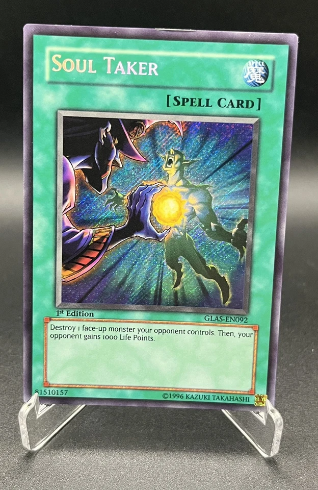 Soul Taker GLAS-EN092 Secret Rare Holo 1st Edition Gladiators Assault YuGiOh LP - Image 1 of 2