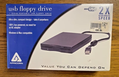 Новый запечатанный внешний портативный USB-флоппи-дисковод 1,44 МБ 2 скорости чтения/записи - Изображение 1 из 4