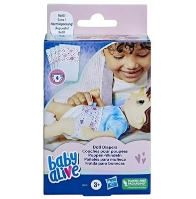 76597074 BABY ALIVE BA DOLL DIAPERS 4 PIECE - WHITE WITH PINK PATTERNS - Image 1 of 4