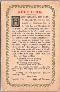 1913 COLONA PA / Postal religiosa de Navidad "Helen Keller, la niña ciega-" - Imagen 1 de 2