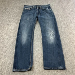 Diesel Larkee Mens Jeans Regular Straight 32 30 Mid Wash Blue Whisker Distressed - Picture 1 of 11