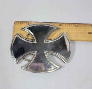 Celtic Maltese Iron Cross Silver/Chrome Tone Belt Buckle 3.5" x 3" - Picture 1 of 4