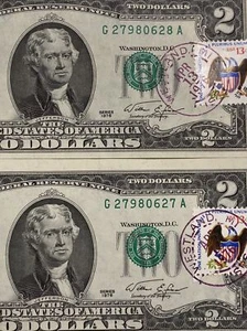 2 Error misaligned 1976 $2 consecutive Chicago Stamp Super Top Rare! - Picture 1 of 3