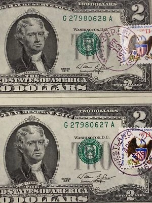 2 Error misaligned  1976 $2 consecutive Chicago Stamp Super Top Rare！ - Image 1 of 3