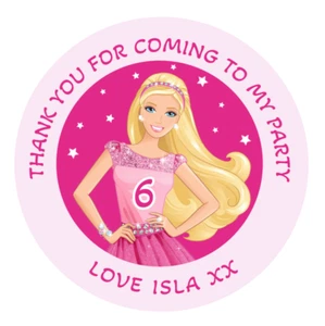 48 Personalised Barbie Party Bag Stickers - KIDS PARTY - THANK YOU STICKERS - Picture 1 of 3