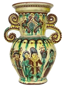 Important Vintage Majolica Vase Ewer Jug Ceramic Pitcher Ukraine Christmas Theme - Picture 1 of 12