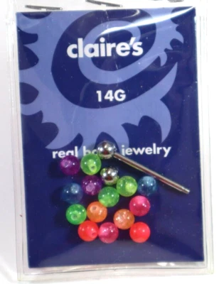 V1 14g 5/8 Cuentas Bola Pastel Acero Quirúrgico LENGUA BARRA CUERPO JOYERÍA Claire's Foto 1 de 3