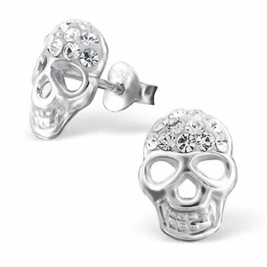 Totenkopf Ohrringe 925 Silber - Kinder Mädchen Damen Deko Ohrstecker Schmuck - Picture 1 of 5