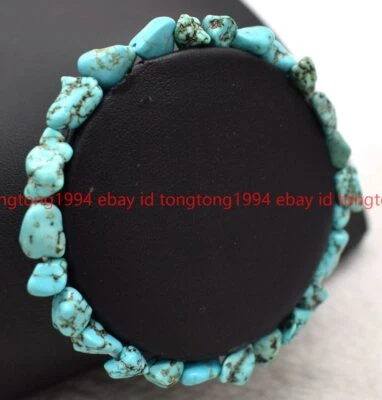 Echtes Charmant 10-14mm Unregelmäßiges Blau Türkis Edelstein Perlen Armband - Bild 1 von 3