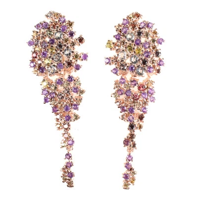 925 Orecchini Argento Sterling Rotondo Acquamarina Zaffiro Ametista Gemma Regalo - Immagine 1 di 4