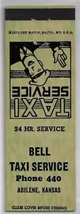 Bell Taxi Service Abilene Kansas Ph 330 Manumark 1949 FS Empty Matchcover - Picture 1 of 3