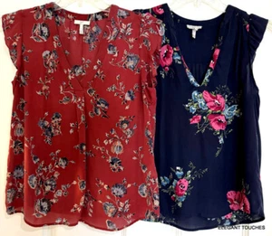 Camicetta Joie donna 100% seta top floreale manica ad aletta XS S blu o rossa - Foto 1 di 9