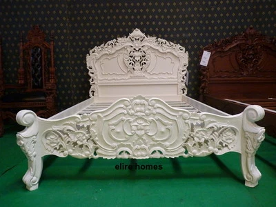 Cama rococó francesa barroca francesa tallada de caoba de 3' individual de marfil Foto 1 de 4