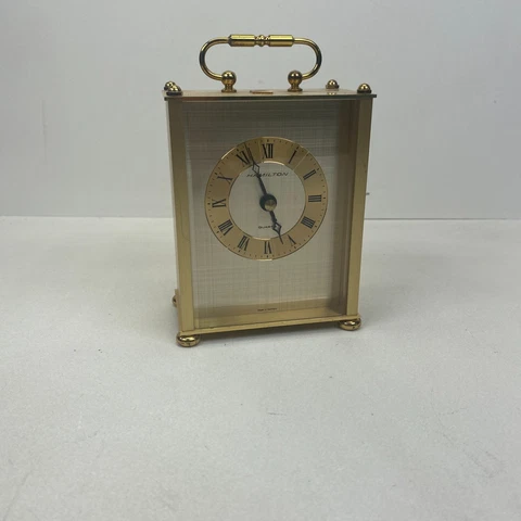 Hamilton Quartz Mantle Clock Gold Tone West Germany AT&T Lamont / Carriage Style Cover