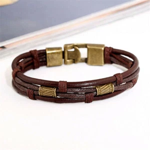 Herren Frauen Damen Surfer Leder Schnur Armband Armband mit Geschenkbox - Picture 1 of 7