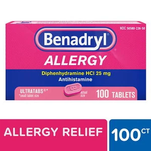 Benadryl Ultratabs Allergy Relief Tablets, Diphenhydramine HCI 25 mg, 100 Count - Picture 1 of 8
