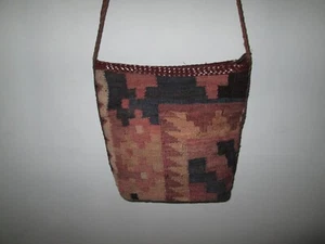 Vintage L J SIMONE New York Woven Kelim Crossbody Bag Handtasche geflochtener Lederbesatz - Bild 1 von 4