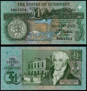 GUERNSEY 1 POUND TRESTAIN (P52b) LAST PREFIX S- UNC - Picture 1 of 1