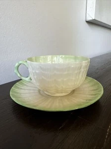 Vintage Belleek Tridacna Cup & Saucer Black Mark - Picture 1 of 8