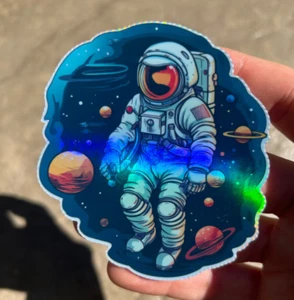 Space Astronaut Holographic Sticker Waterproof Vinyl Trippy Space Art Decal - Picture 1 of 2