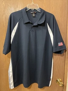 North End Sport Mens Shirt XL Button Open Polo Navy-White Sides Emb American Fla - Picture 1 of 14